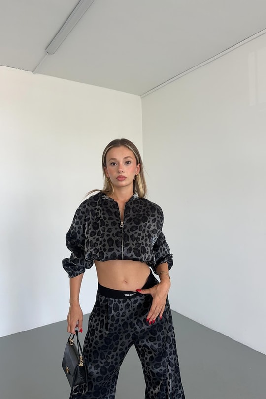 Shine Leopar Bomber Siyah