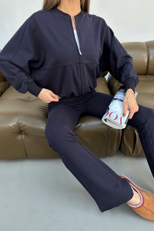 Stitching Bomber Ceket Lacivert