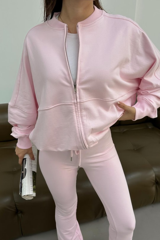 Stitching Bomber Ceket Pembe