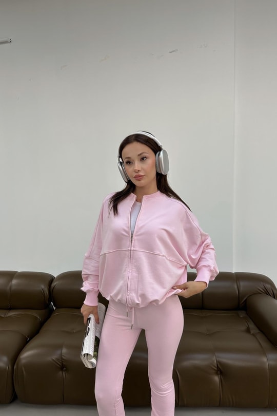 Stitching Bomber Ceket Pembe