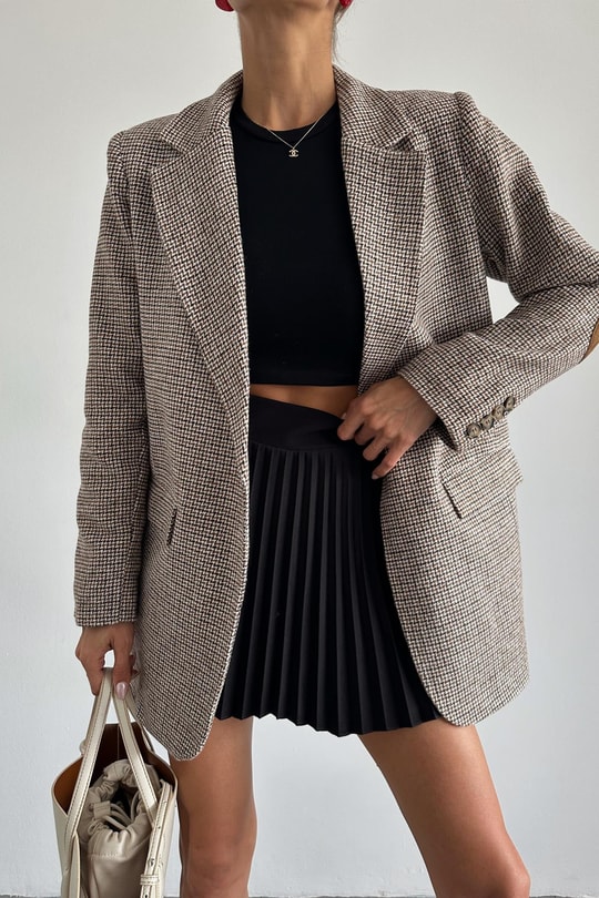 Süet Detay Blazer Ceket Vizon