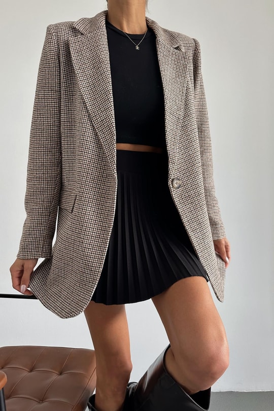 Süet Detay Blazer Ceket Vizon