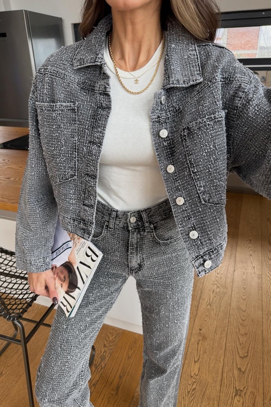 Tasarım Denim Ceket Füme