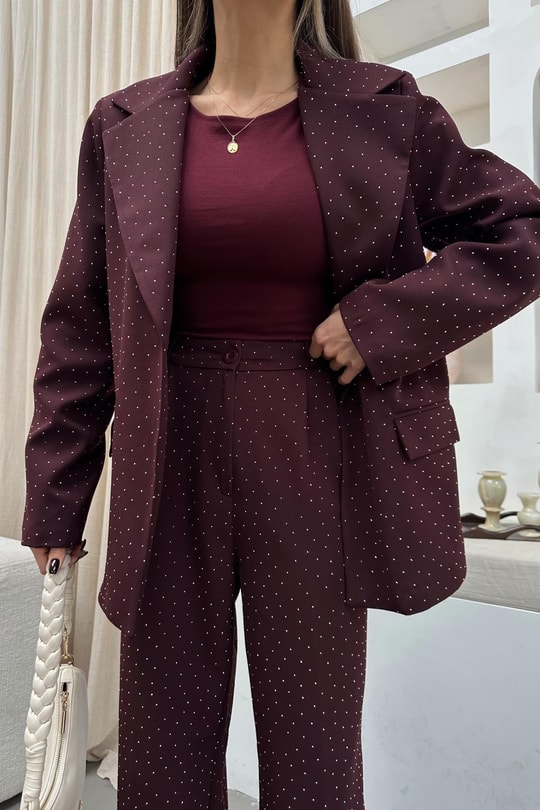 Taşlı Blazer Ceket Bordo