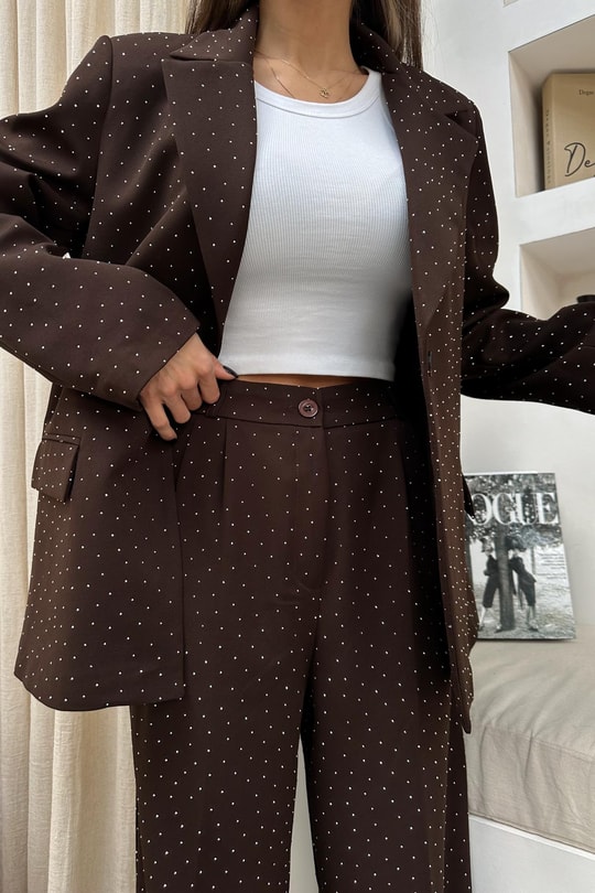 Taşlı Blazer Ceket Kahve
