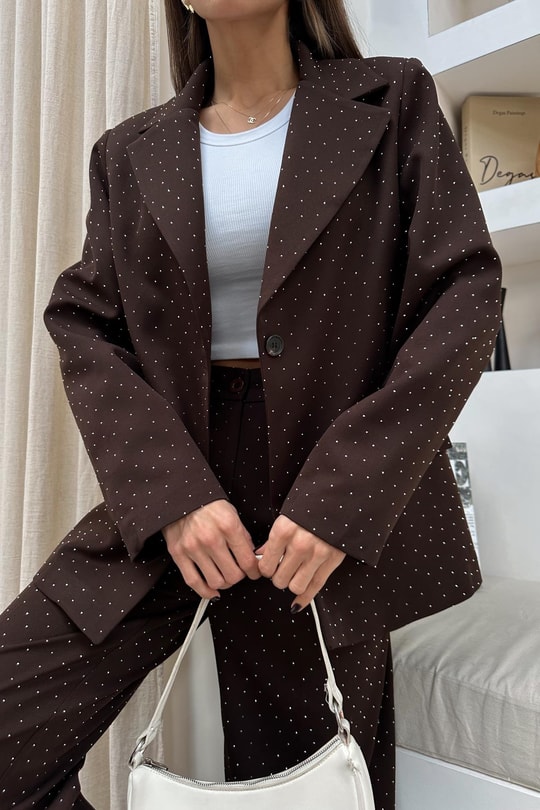 Taşlı Blazer Ceket Kahve