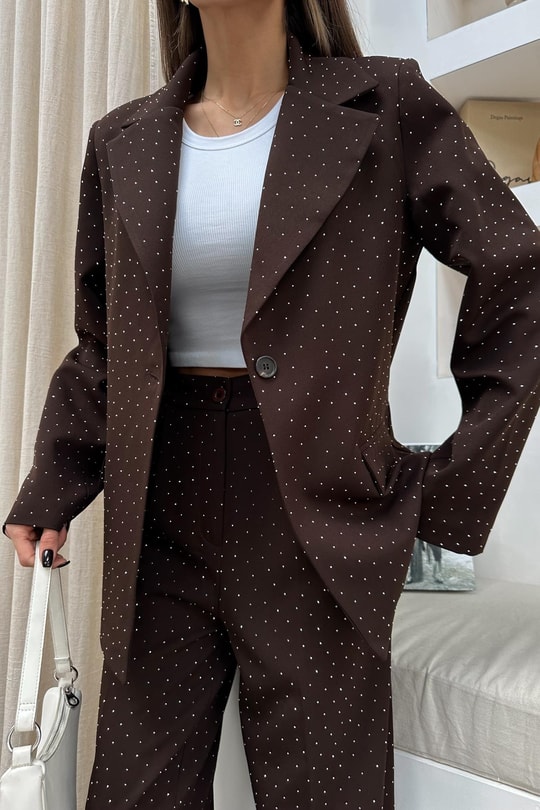 Taşlı Blazer Ceket Kahve