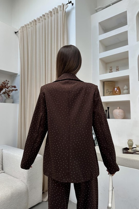 Taşlı Blazer Ceket Kahve