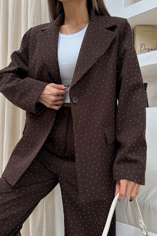 Taşlı Blazer Ceket Kahve