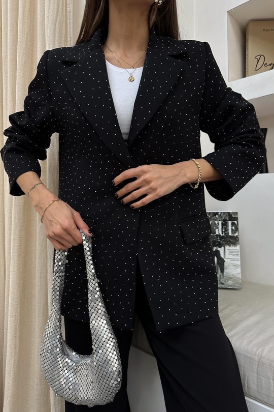 Taşlı Blazer Ceket Siyah