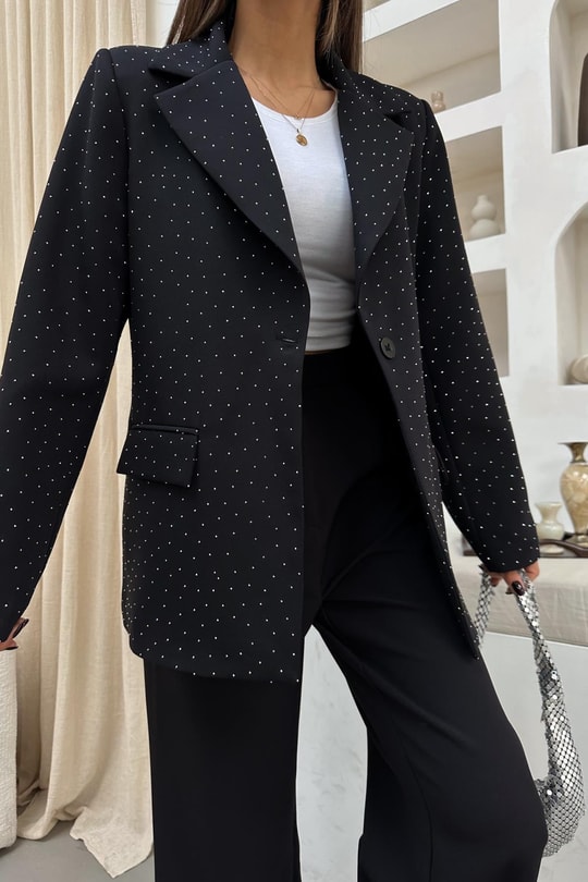 Taşlı Blazer Ceket Siyah