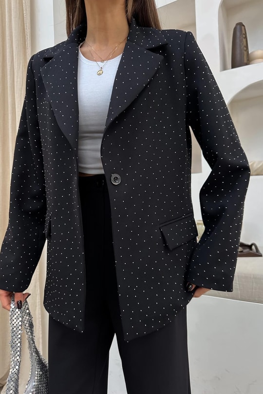 Taşlı Blazer Ceket Siyah