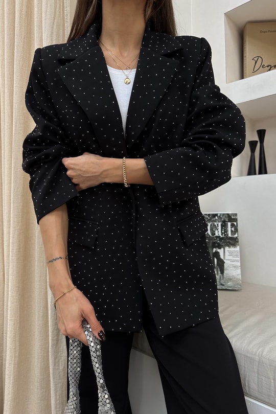 Taşlı Blazer Ceket Siyah