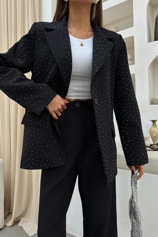 Taşlı Blazer Ceket Siyah