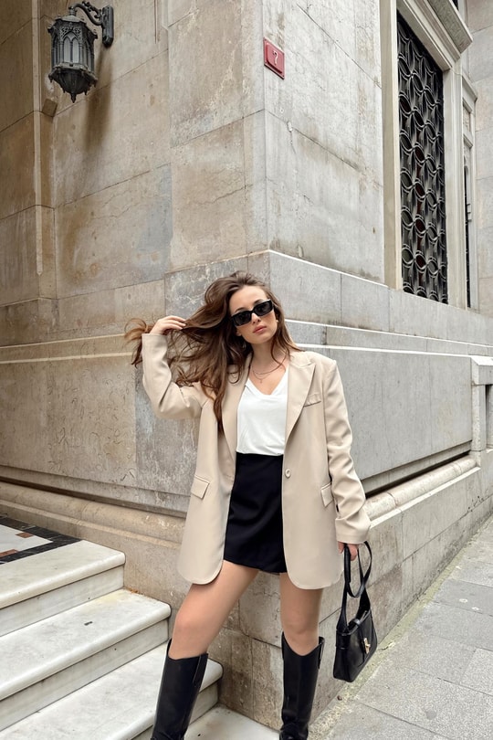 Tek Düğme Blazer Ceket Bej