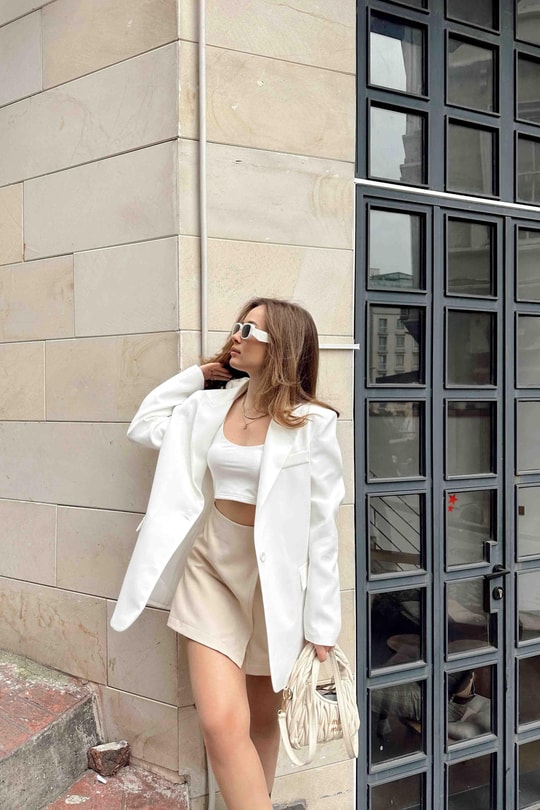 Tek Düğme Blazer Ceket Beyaz