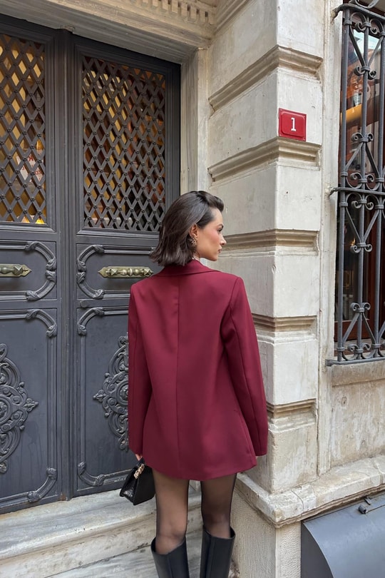Tek Düğme Blazer Ceket Bordo