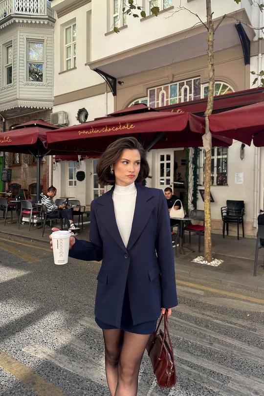 Tek Düğme Blazer Ceket Lacivert