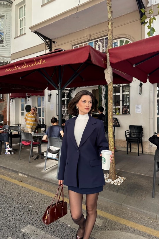 Tek Düğme Blazer Ceket Lacivert