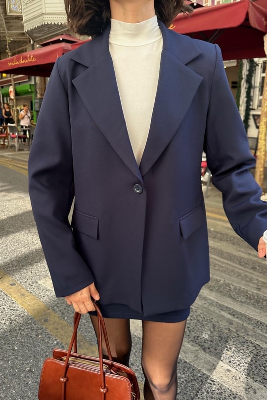 Tek Düğme Blazer Ceket Lacivert