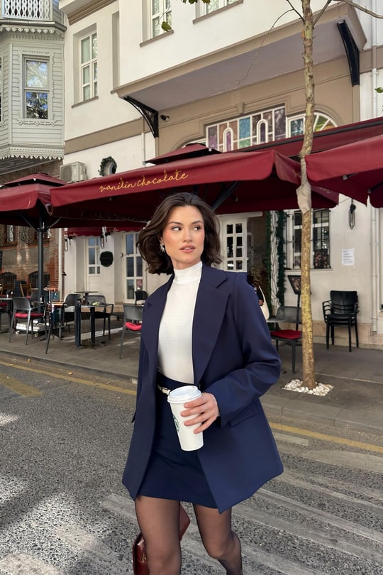 Tek Düğme Blazer Ceket Lacivert