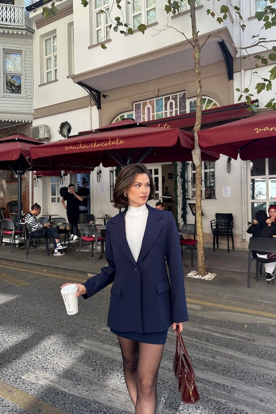 Tek Düğme Blazer Ceket Lacivert