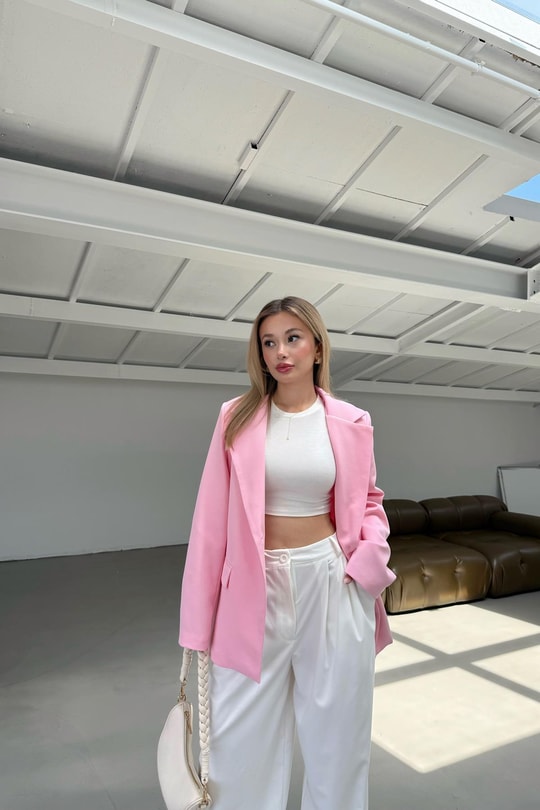 Tek Düğme Blazer Ceket Pembe