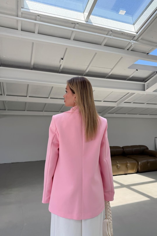 Tek Düğme Blazer Ceket Pembe