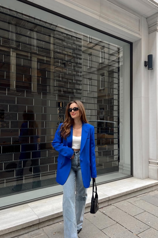 Tek Düğme Blazer Ceket Saks Mavisi