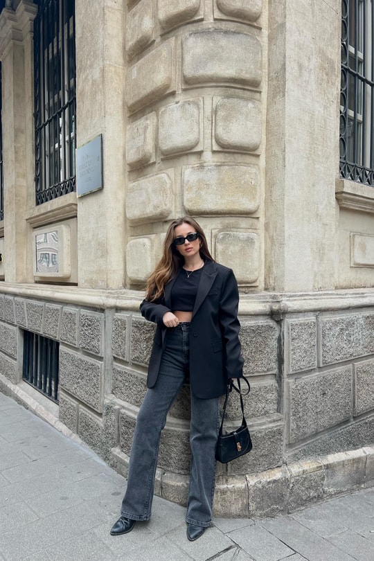 Tek Düğme Blazer Ceket Siyah