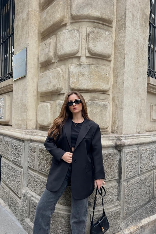 Tek Düğme Blazer Ceket Siyah