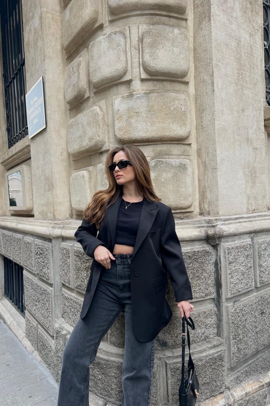 Tek Düğme Blazer Ceket Siyah