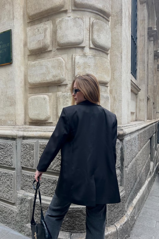 Tek Düğme Blazer Ceket Siyah
