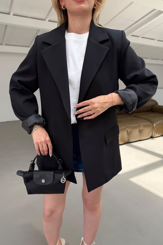 Tek Düğme Blazer Ceket Siyah