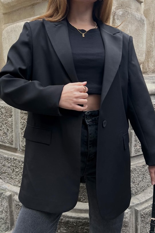 Tek Düğme Blazer Ceket Siyah