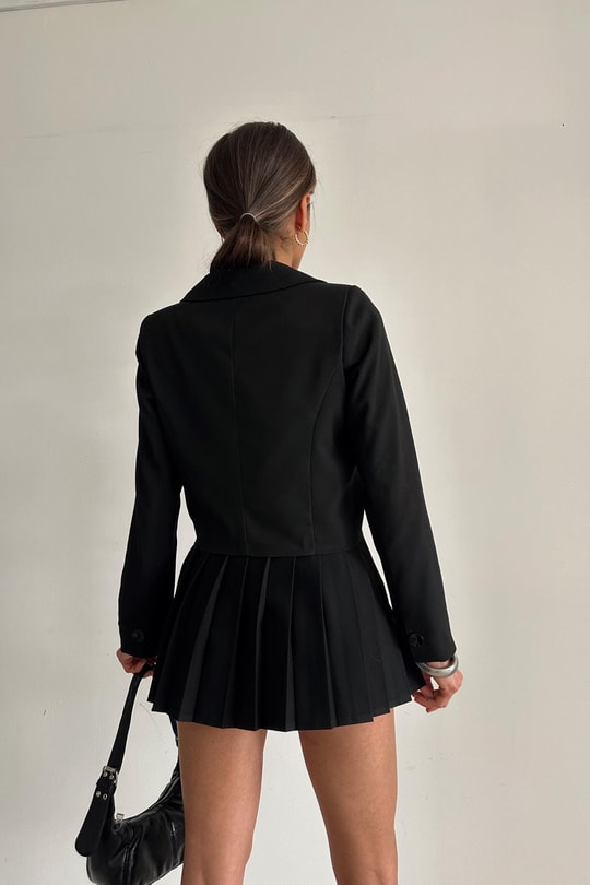 Tek Düğme Crop Ceket Siyah