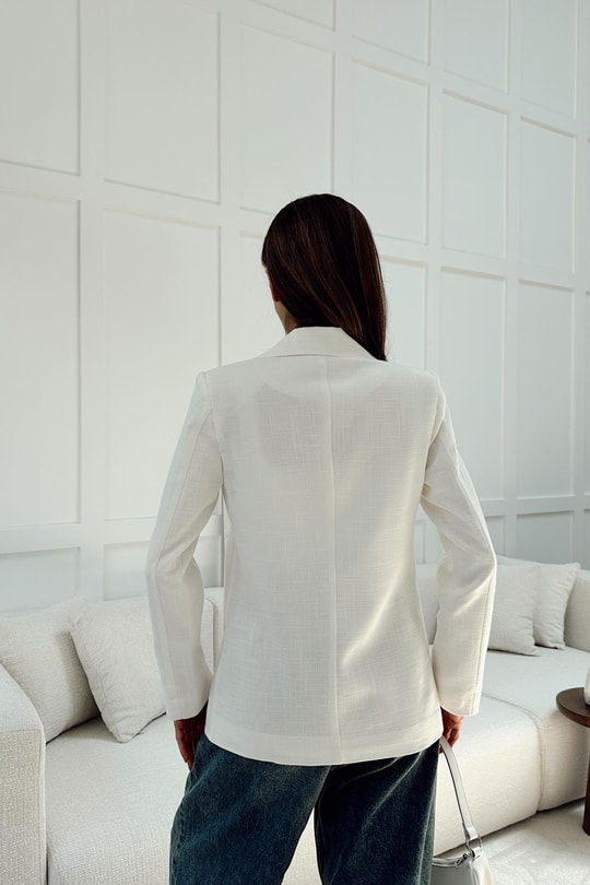 Tek Düğme Keten Blazer Ceket Ekru