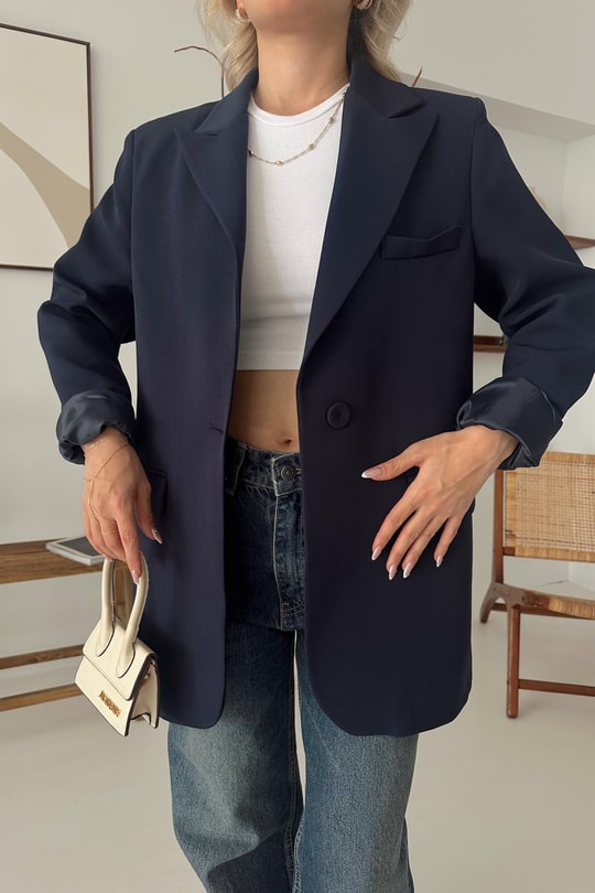 Tek Düğmeli Blazer Lacivert