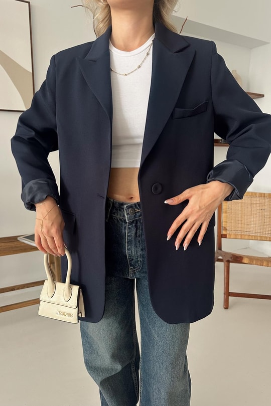 Tek Düğmeli Blazer Lacivert