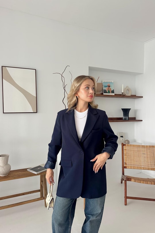 Tek Düğmeli Blazer Lacivert