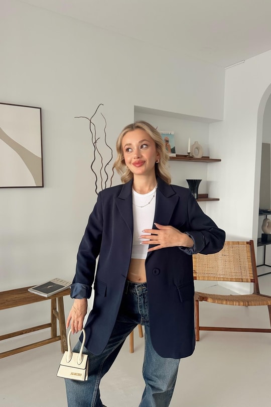 Tek Düğmeli Blazer Lacivert