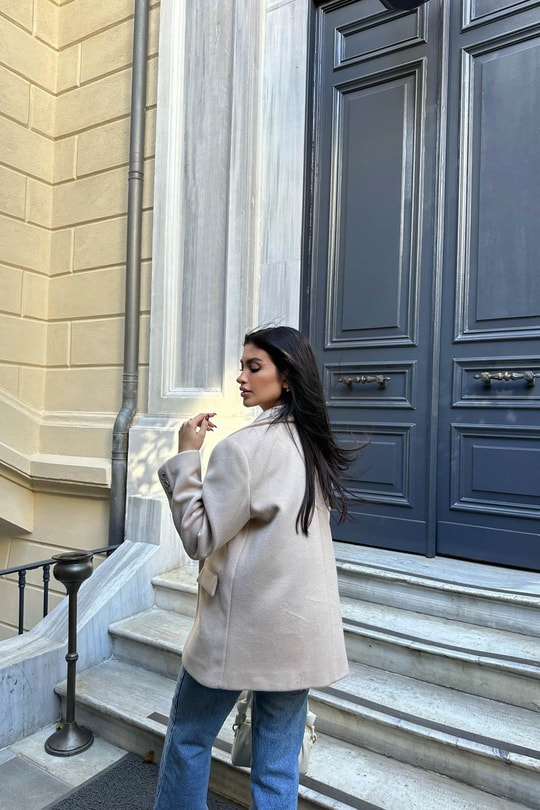Trend Kaşe Blazer Ceket Bej