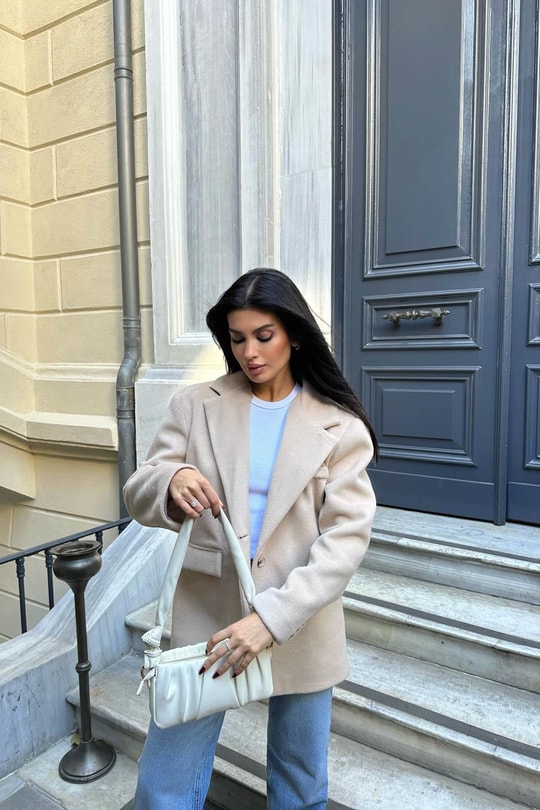 Trend Kaşe Blazer Ceket Bej