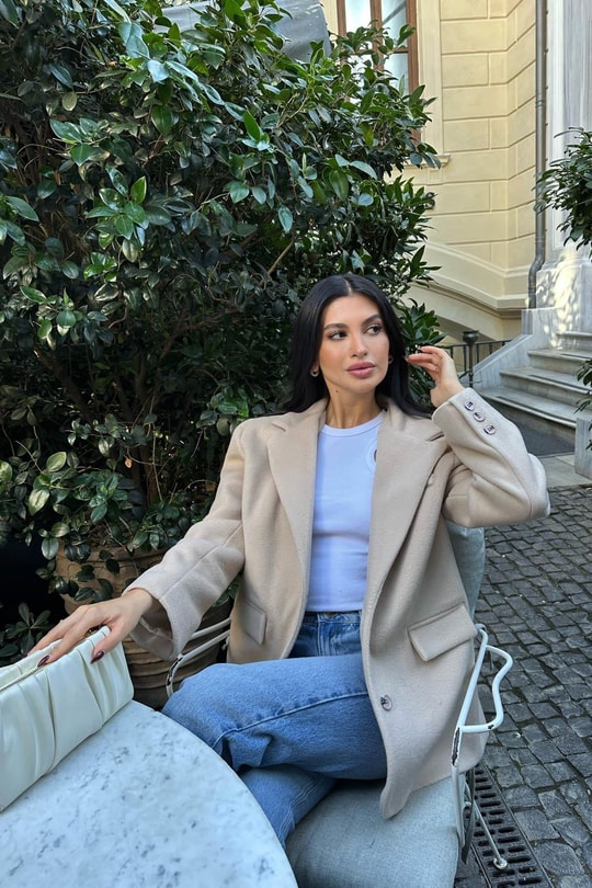 Trend Kaşe Blazer Ceket Bej