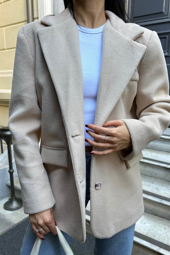 Trend Kaşe Blazer Ceket Bej