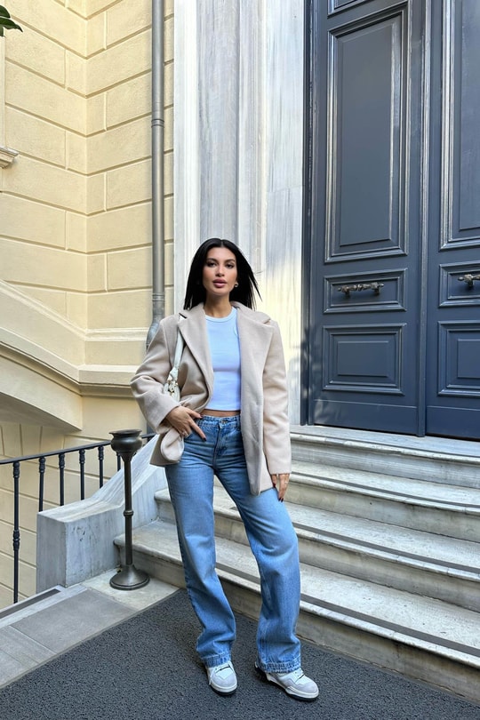 Trend Kaşe Blazer Ceket Bej