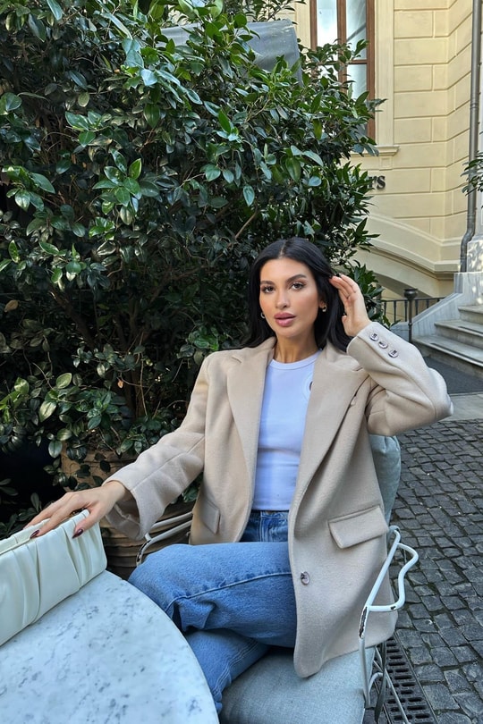 Trend Kaşe Blazer Ceket Bej