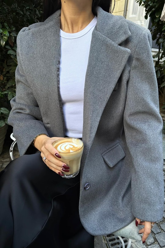 Trend Kaşe Blazer Ceket Gri