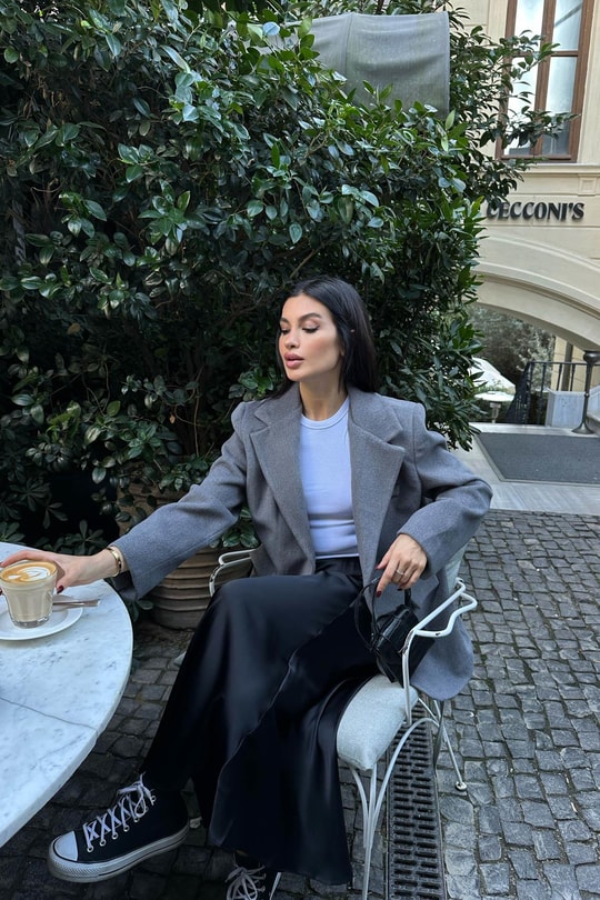 Trend Kaşe Blazer Ceket Gri