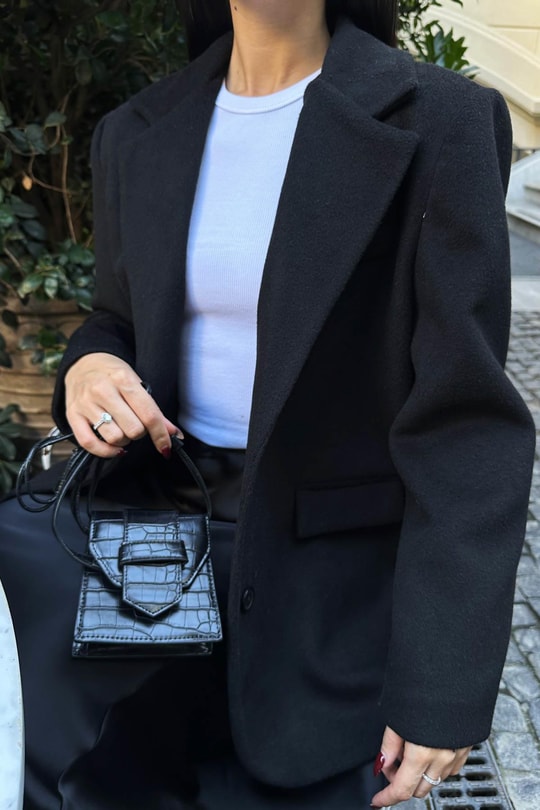 Trend Kaşe Blazer Ceket Siyah